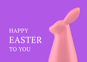 Happy Easter pink rabbit 3d greeting card religious holiday congratulations design template realistic vector illustration