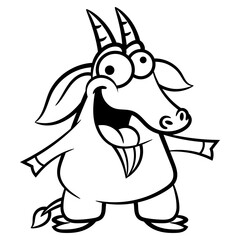 Cartoon illustration of Funny Brown Goat greetings. Best for outline, logo, and coloring book with husbandry themes for kids