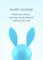 Happy Easter 3d greeting card blue bunny head long ears design template realistic vector illustration