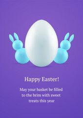 Happy Easter chicken egg bunny bauble festive 3d greeting card design template realistic vector illustration