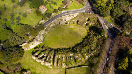 Aerial view of the Severian amphitheater, dating back to ancient Rome, and now located in the...