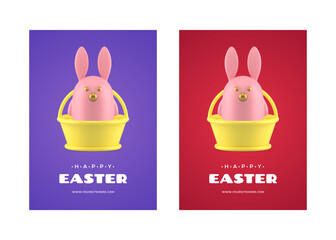 Easter rabbit holiday animal character 3d greeting card set design template realistic vector