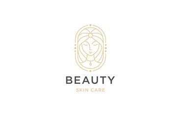 Luxury woman face beauty line logo design template flat vector