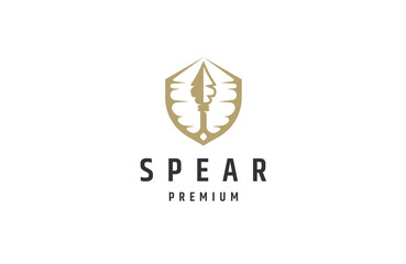 Spear shield logo design template flat vector