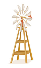 old wind generator on a farm to produce electricity vector illustration