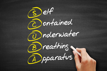 SCUBA - Self-Contained Underwater Breathing Apparatus acronym, concept on blackboard