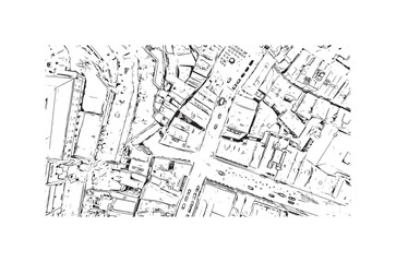 Building view with landmark of Porto is a coastal city in northwest Portugal. Hand drawn sketch illustration in vector.