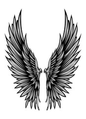Obraz premium Wings Illustration in tattoo style isolated hand drawn. Design element for any purpose such as card, emblem, sign, badge, poster, flyer, t-shirt, and sticker. Vector illustration
