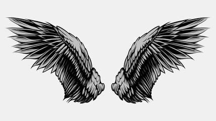Wings Illustration in tattoo style isolated hand drawn. Design element for any purpose such as card, emblem, sign, badge, poster, flyer, t-shirt, and sticker. Vector illustration