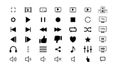 Media player icons collection, Buttons multimedia interface, Cinema icon. Vector