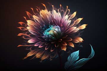 Digital art painting of flower over dark background. Generative AI illustration