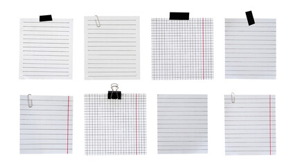 Collection of lined white paper isolated