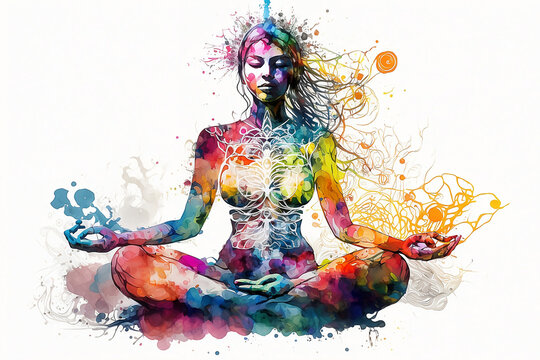 Meditation, galaxy, and chakras are various focal points used in various ancient meditation practices. Generative AI.