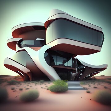 Photo of organic futurist house - generative ai
