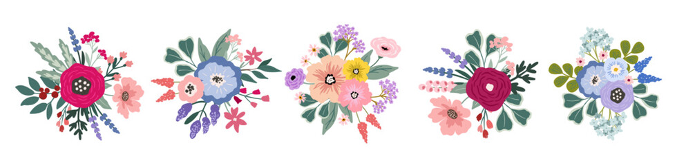 shuttestock bannersVivid Flowers bouquet clipart, decorative vector hand drawn floral arrangement element for cards, banner, invitation design template
