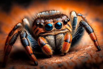 Close-up of a cute big spider. Insect. Generative AI
