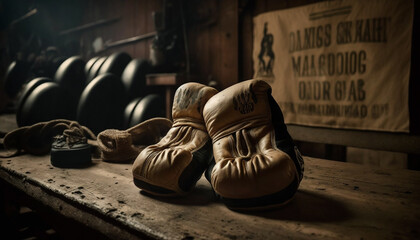 Vintage Boxing Gloves a Pair of Worn Out Gloves Generative AI
