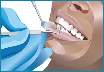 Dentist working with patient, young woman