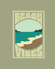 Beach Vibes Nature Illustrations typography retro summer beach scenery landscape graphic design vector for t shirt print