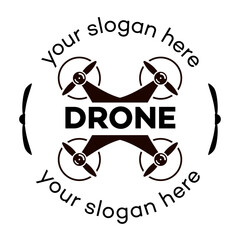 Drone logo vector black color isolated on white background for quadrocopter equipment, flying club labels, badges and design elements. Illustration 10 eps - obrazy, fototapety, plakaty