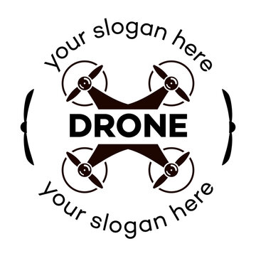 Drone logo vector black color isolated on white background for quadrocopter equipment, flying club labels, badges and design elements. Illustration 10 eps