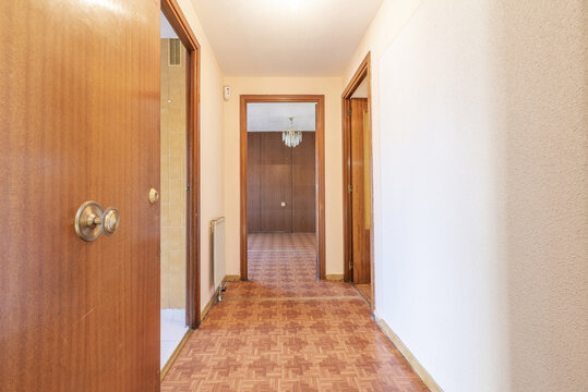 hall of an empty house with sintasol floors in the style of wooden parquet