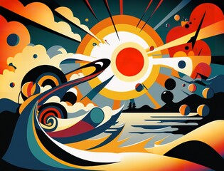 Sunshine on a beach in abstract colourful style