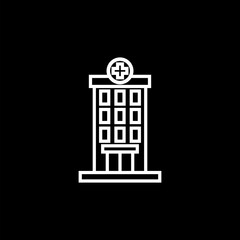 Hospital building icon line isolated on black background. 