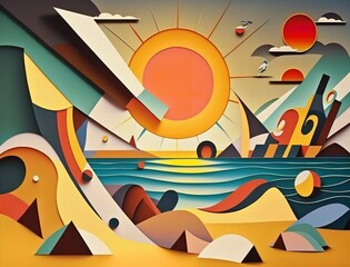 Sunshine on a beach in abstract colourful style