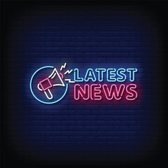Neon Sign latest news with brick wall background vector
