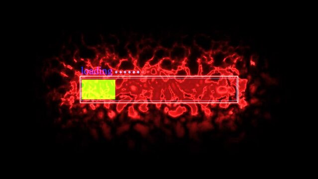 red color technology loading bar animation on isolated black background on fire animation 