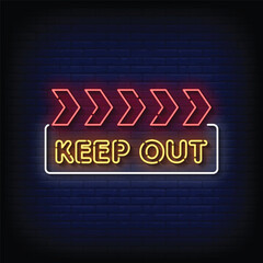 Neon Sign keep out with brick wall background vector