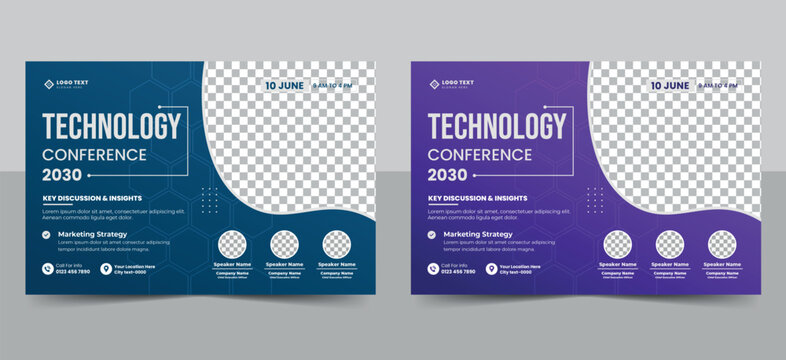 Technology conference flyer and event invitation banner template design. corporate business workshop, meeting, training promotion poster