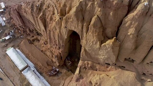 Breathtaking Aerial Shot of Buddha of Bamiyan, Afghanistan: Zooming Out to Reveal the Spectacular Valley