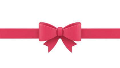 Bow ribbon pink red tied knot present festive package holiday celebration 3d icon realistic vector
