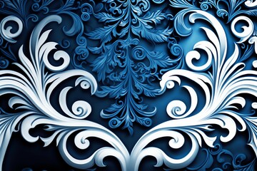 Abstract ornate blue and white color background. Patterned color background. Generative AI