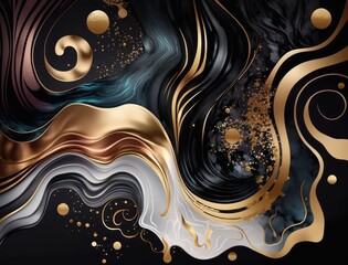 Abstract wave lines background Marble stone texture background material with elements of semi-precious stones and gold created with Generative AI technology