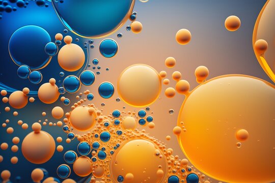 orange and blue bubbles background. Color bubbles. Bubble background. Generative ai