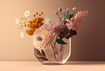 Glass of fresh spring flowers in vase. Generative AI