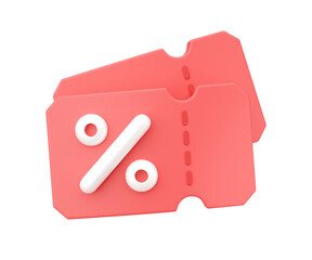 Discount coupon 3d render icon - sale promo label, price tag with percent