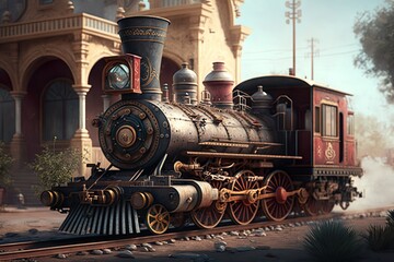 Plakat Beautiful Train art with a beautiful background AI Generated Illustration