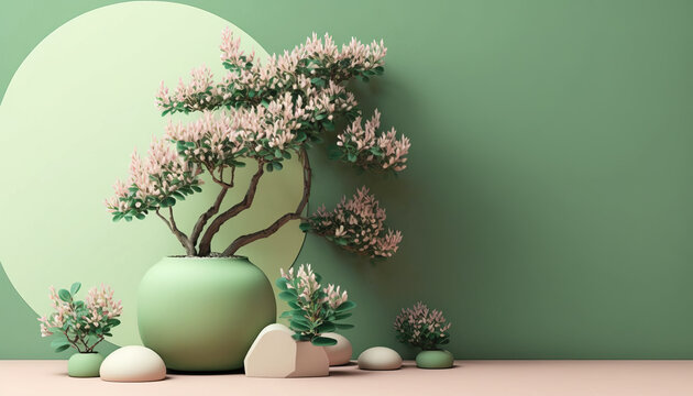 Beautiful blooming bonsai. Generative AI