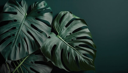 Lush green monstera leaves of exotic plant. Generative AI