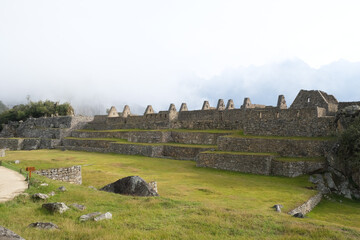 Close up details inside of the Lost Incan City of Machu Picchu Cusco, Peru. Machu Picchu is a...