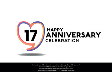 Vector 17th anniversary logo background design with gradient elements heart shape vector illustration 