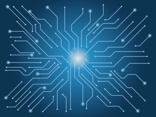 Nodes connection wallpaper pointing to a gradient bright center. Illumination, data connection internet and systems.