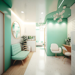 Bright modern beauty salon interior, generative AI.