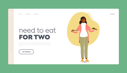 Pregnant Woman Nutrition Landing Page Template. Pregnant Woman Making Choice Between Healthy or Unhealthy Meals