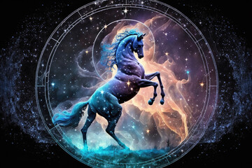 Fototapeta premium Sagittarius zodiac sign. Astrology calendar. Generative AI