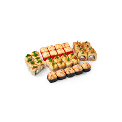 set baked sushi rolls white background isolated 
